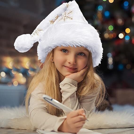 Julehat med Snefnug til Voksne - Sequin Santa Hat White