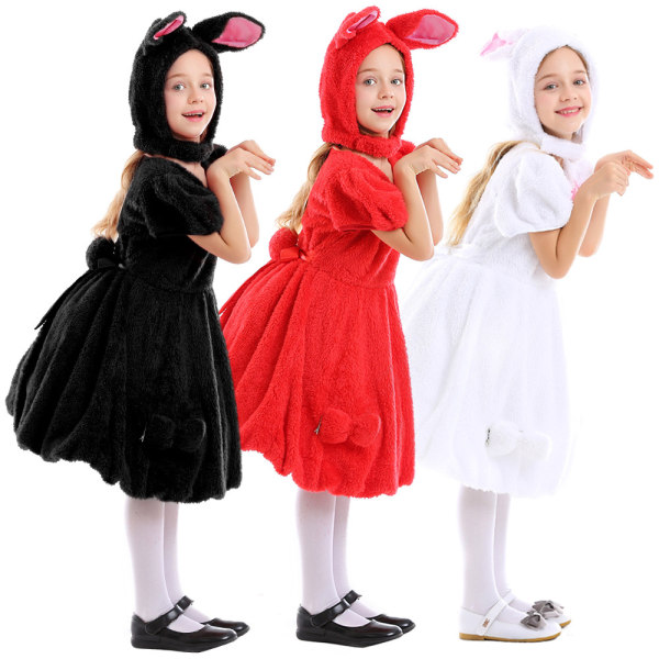 Barn Kanin kostym Cosplay Bunny Dress Animal Onesie för flickor Red S
