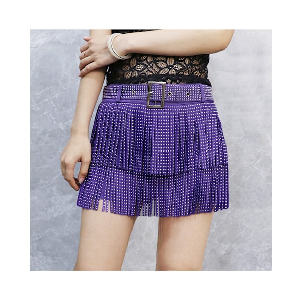 Dam Sparkle Rhinestone Franskjol Elastiskt Midjeband Kort Mini Klänning Purple 4XL