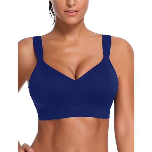 Dame Elastisk Solid Farve Sports-BH Seamless Yoga-BH Blue M