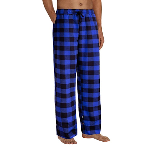 Männs Plaid Pyjamasbyxor, Mjuka Loungebyxor med Fickor Blue M