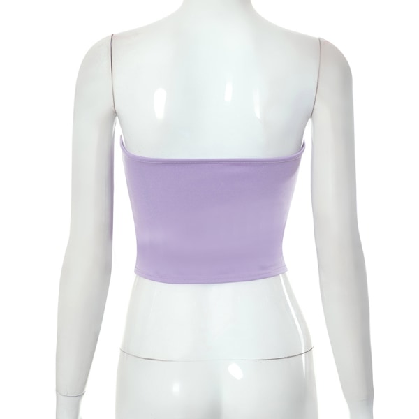 Mesh-Bustier, Strapless, Öppen Rygg, Crop Top för Kvinnor Purple S