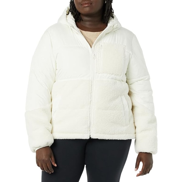 Vinterjakke for kvinner i sherpa-fleece med lappverk White M