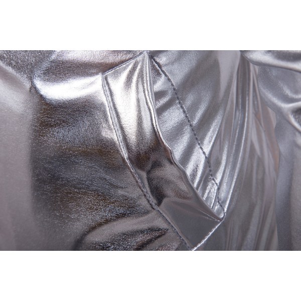 Mænds Stående Krage Zip Langærmet Sequin Jakke Silver S
