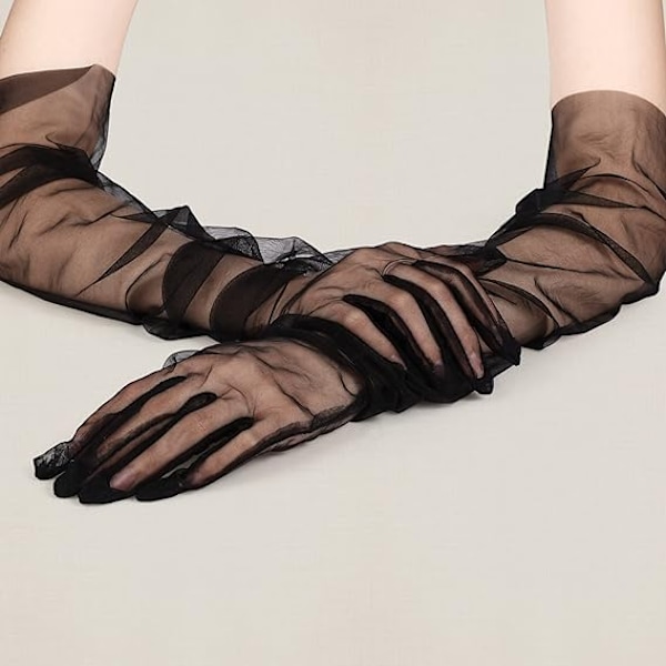 Lange hansker for kvinner, mesh-tulle hansker Black
