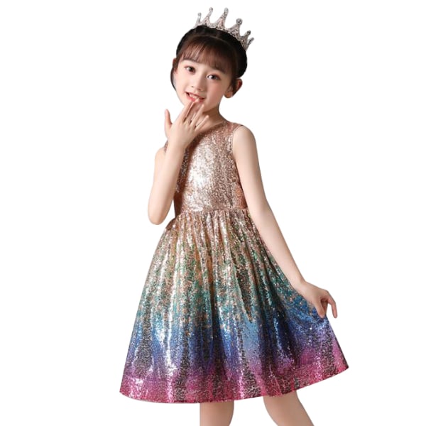 Flickor med paljetter Princess Dress ärmlös festklänning 110cm