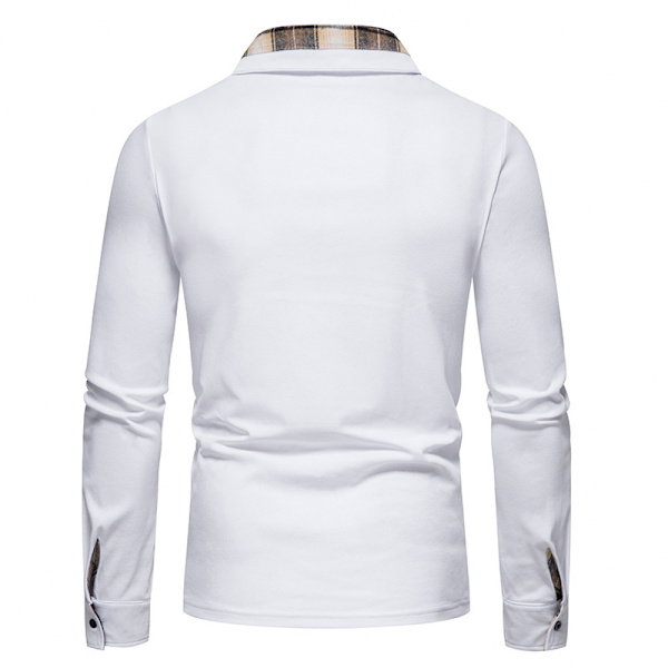 Mænds Langærmet Plaid Patchwork Lapel Casual Skjorte White M