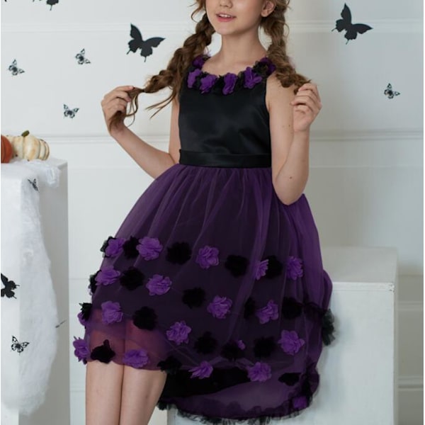 Jentekjole med blomstrende kake-nett-skjørt Purple 110CM