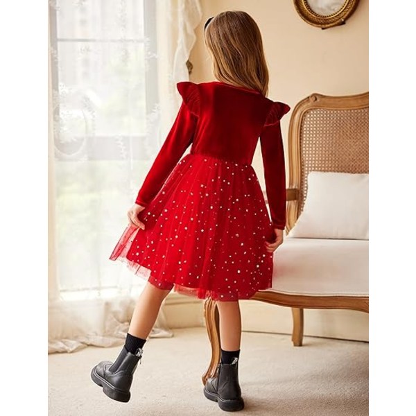 Tutu-klänning i sammet för små flickor, långärmad med volanger Red 120CM