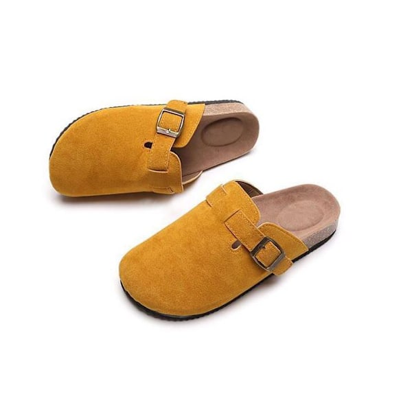 Mules för Kvinnor, Platta Skor, Bekväma Rundtåade Loafers utan Hälkappa yellow 44