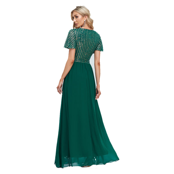 Vintage blommig spets V-hals lång klänning för kvinnor green XL