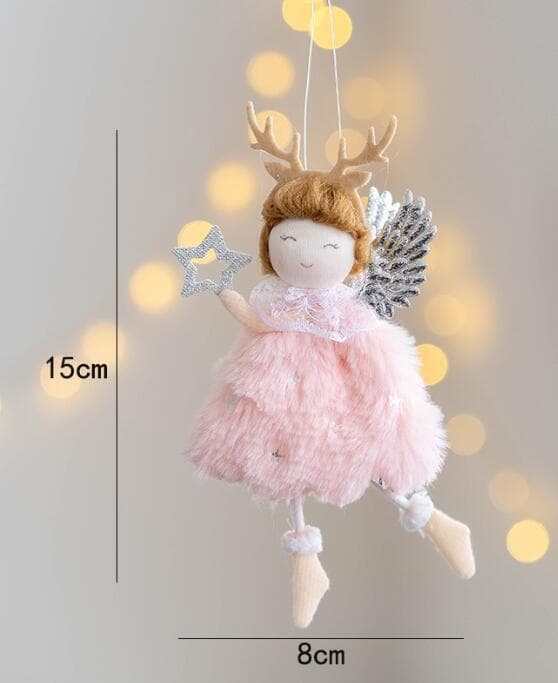 Plushängande Julängel med Renväggshorn Pink