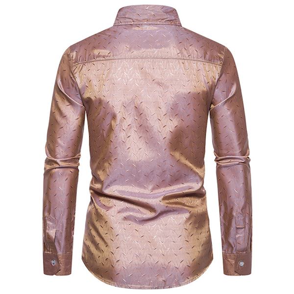 Mænds Casual Langærmet Lapel Trykt Knapløs Skjorte Khaki M