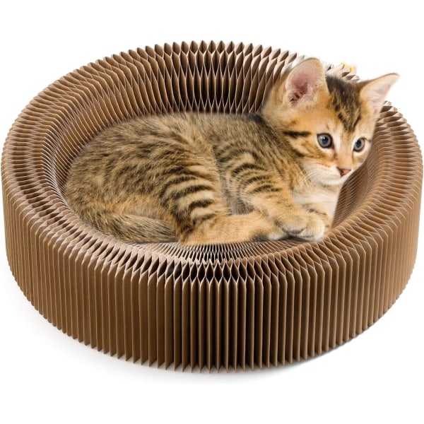 Hopfällbar Cat Scratcher Lounge Bed, Kartong Cat Bed, Corrugated Pet Scratcher Pad Brown