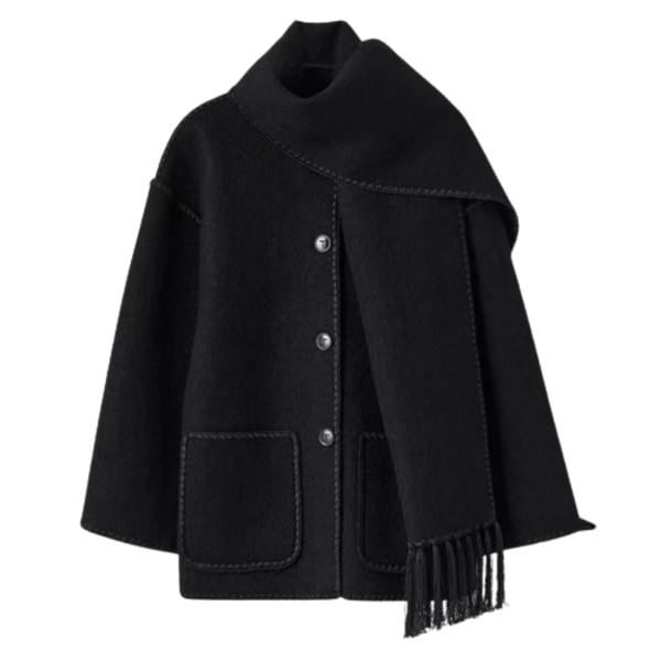 Damefrakke med Sjal Løst Enkeltbrystet Frakke Black XL