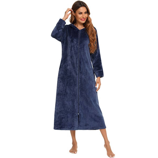 Dame Zip Up Robe Sweatshirt Robe Lang Hættetrøje Blue M