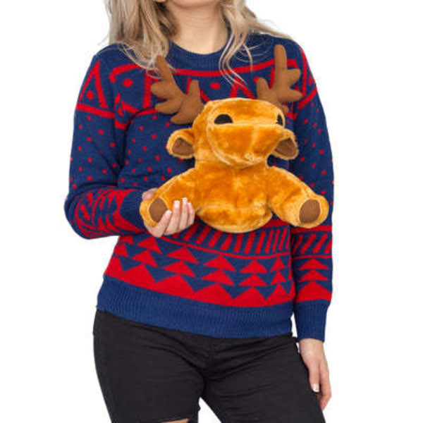 3D Röd och Grön Vuxen Jumper Ugly Christmas Sweater Bear L