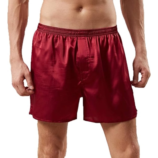 Mäns Satin Boxer Shorts Silke Pyjama Byxor Lounge Sovshorts Red 2XL