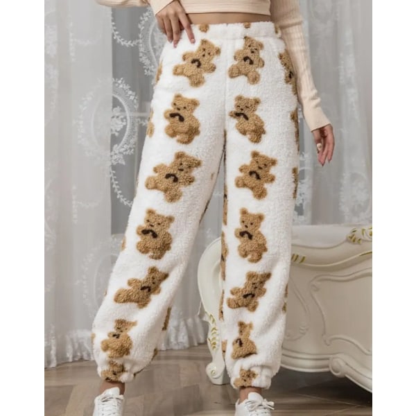 Dammjusiga Varma Pyjamasbyxor i Fleece för Lounge och Sovkläder Brown+White S