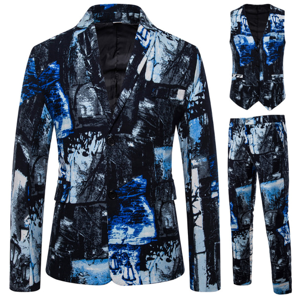 Herr 3- print kostym Casual Party Tux Slim Fit Outfit dark blue S