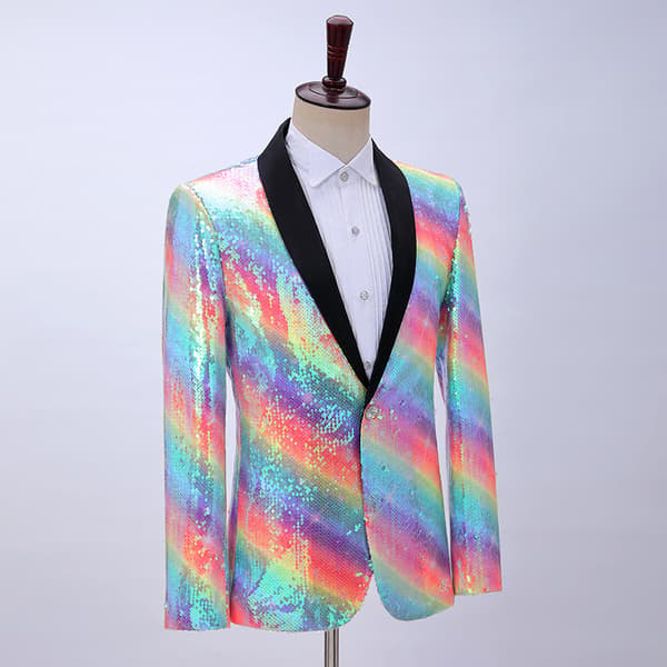Herre Mode Shawl Revers Pailletter Blazer 2XL