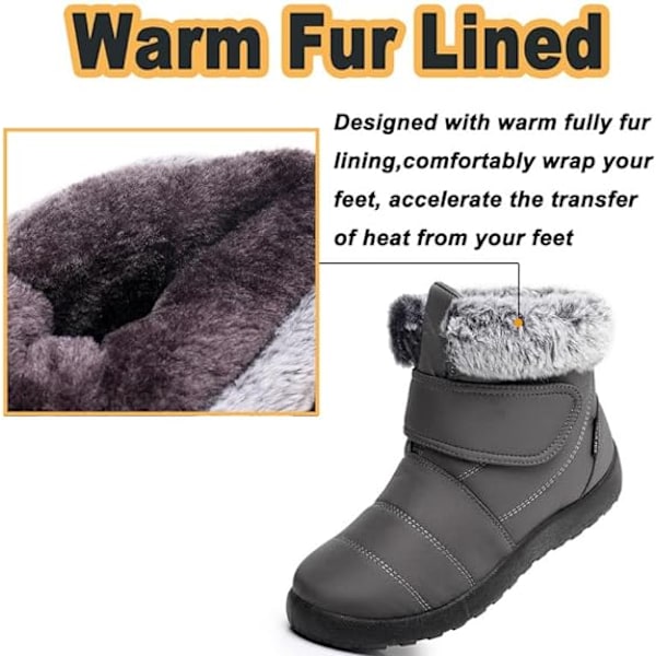 Damskor Snöskor Vinter Pälsfodrade Ankelboots Gray 43