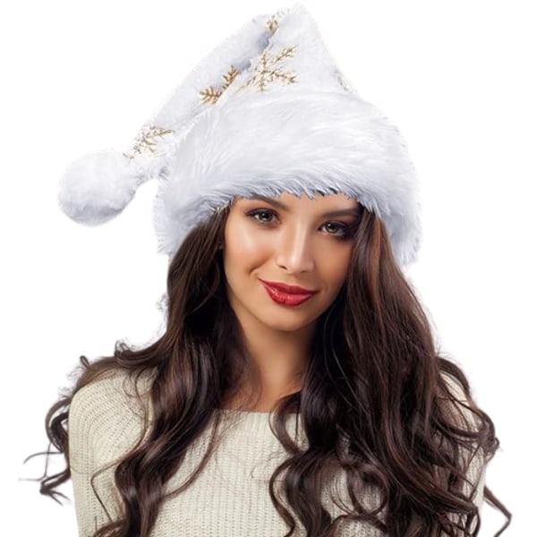 Julehat med Snefnug til Voksne - Sequin Santa Hat White