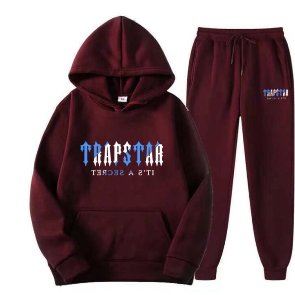 Herre Trykket Sports Todelt Hoodie Sett Burgundy S