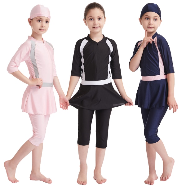 Girls Chic 3ST Rash Guard Badkläder Soldräkter Dragkedja Black 110cm