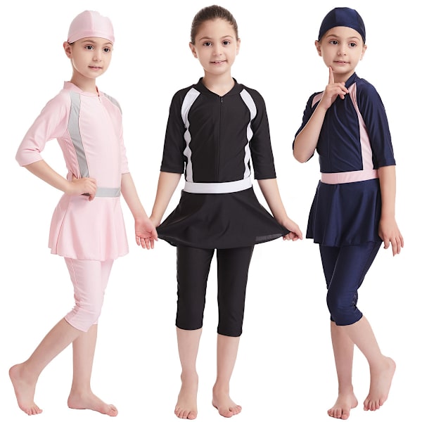 Girls Chic 3ST Rash Guard Badkläder Soldräkter Dragkedja Navy 140cm