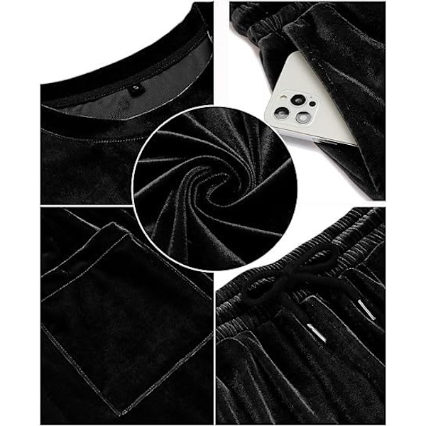 Mænd Velour Skjorte Trøje Shorts 2 Dele Outfits Tracksuit Black L