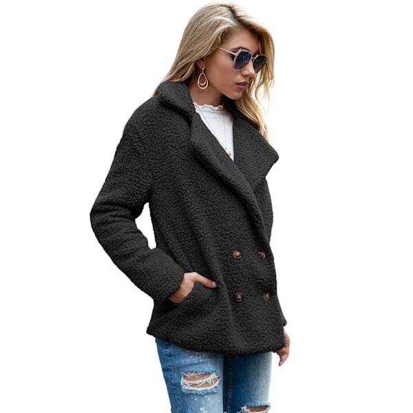 Dame Faux Shearling Shaggy Oversized Shacket Jakke Black M
