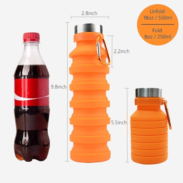 Hopfällbar Vattenflaska, Återanvändbara BPA-fria Vattenflaskor Orange