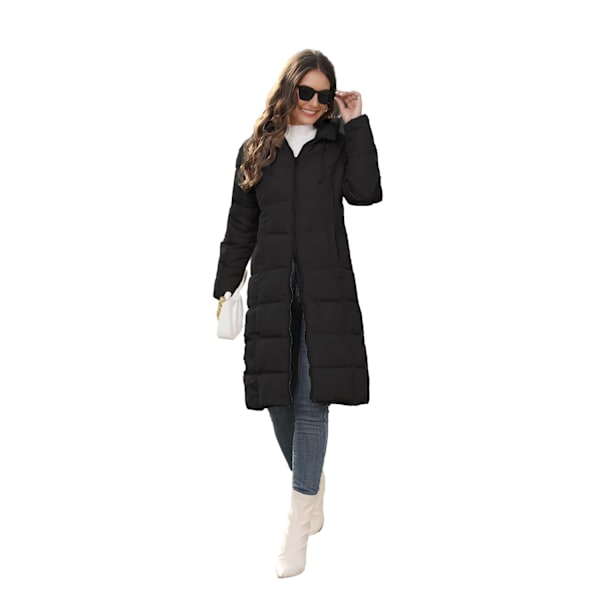 Varm Tyk Parka Jakke til Kvinder - Vinterdunjakke med Hue Black XL
