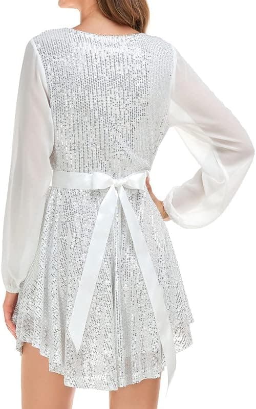 Sexy V-hals Mini Sequin Kjole til Kvinder White L