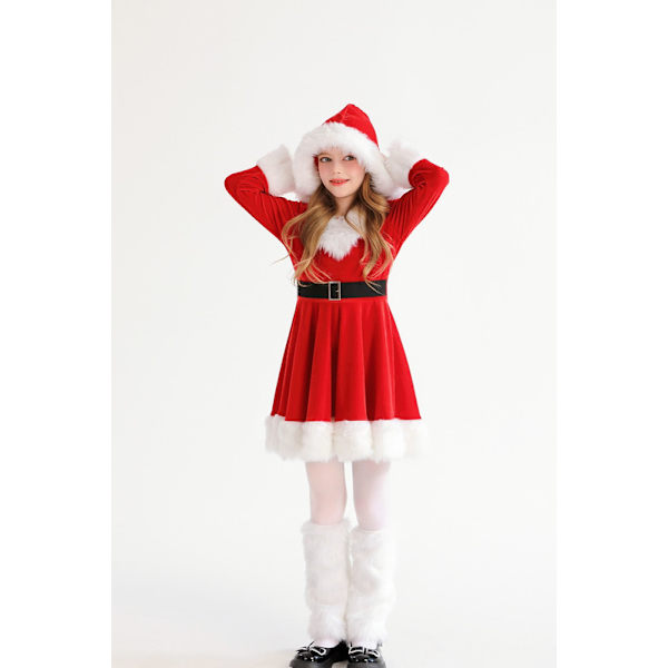 Flickor Mrs. Santa Claus Kostym Röd Klänning Juldräkter 120cm