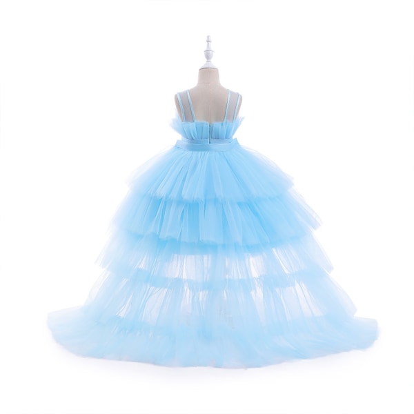 Spetsklänning med volanger för babyflickor, festklänning för bal blue 130cm