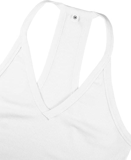 Dam Racerback Basic Tank Camisole V-ringad Slim Fit Ribbad Ärmlös White L