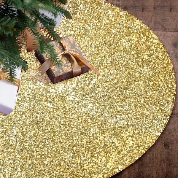 48 Tommer Sequin Dobbelt Træmåtte til Julepynt Gold