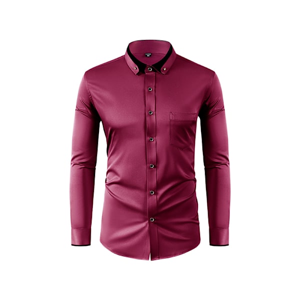 Herre Skjorter Langermet Business Casual Button Down Skjorte Wine Red 41