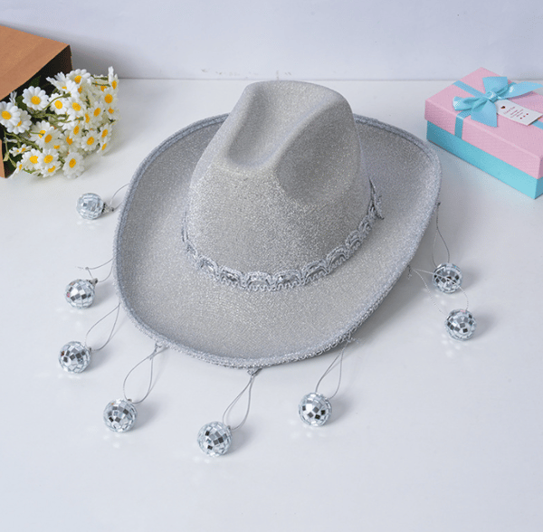 Disco Ball Cowboyhatt, Speilball Cowboyhatt Silver
