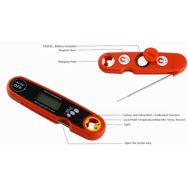 Foldbar Vandtæt Madtermometer Black