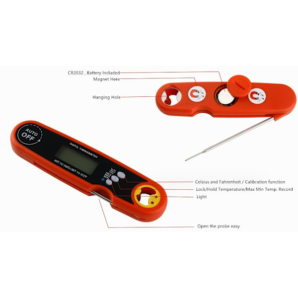 Foldbar Vanntett Mattermometer Red