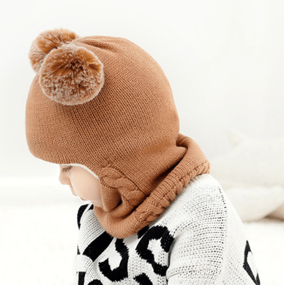 Barn Vintermössa Scarf Öronlapp Huv Kepsar brown