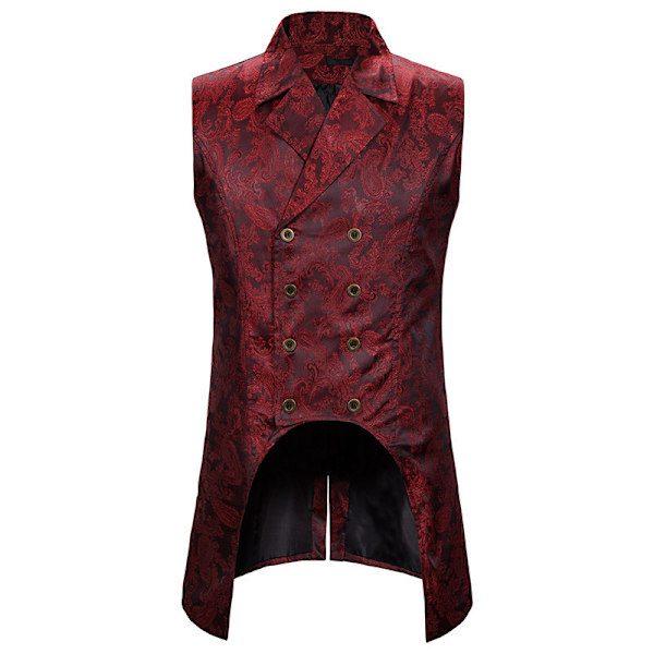 Herrar Gotisk Steampunk Dubbelknäppt Väst Jacquard Brokad Väst Ärmlös Frack Red M