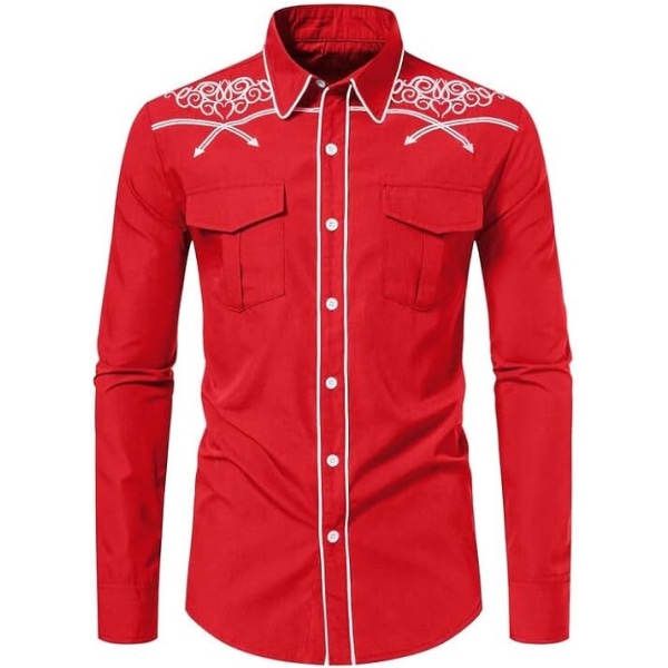 Western Cowboyskjorta för män Mode Slim Fit Design Red 2 M