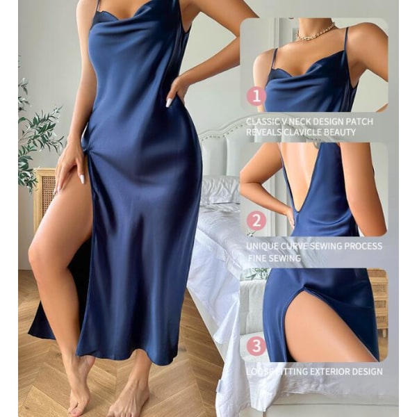 Naisten Jääsiikkinauha Yöpaita Navy Blue L
