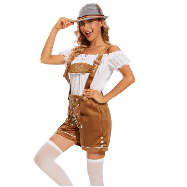 Naisten Oktoberfest-Halloween-palvelijapuku hatulla M