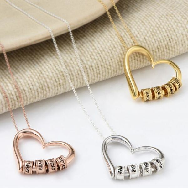 Personligt hjärta halsband för mors dag present rose gold 2 beads