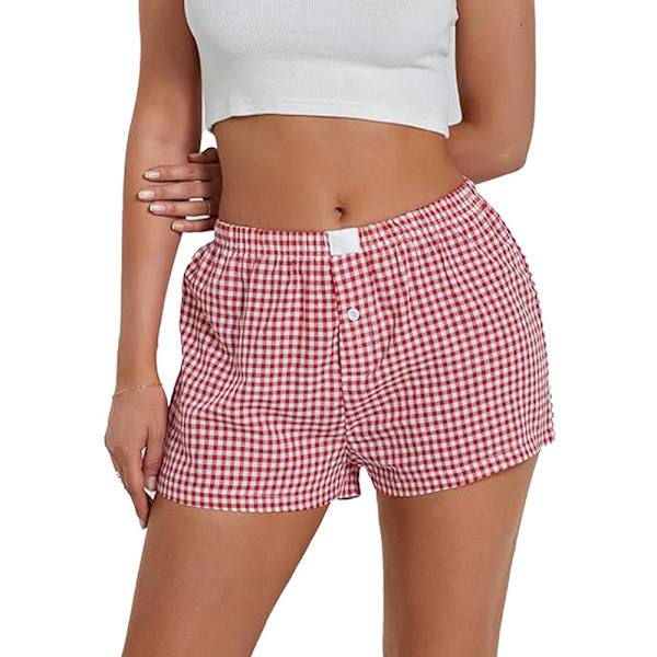 Mjuka damshorts med låg midja och rutigt tryck Blue XL